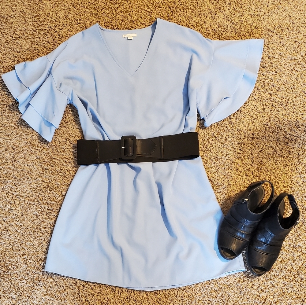 Cato Est 1946 Dress Mini Blue Flutter Sleeve Large Vneck Flowy Boho